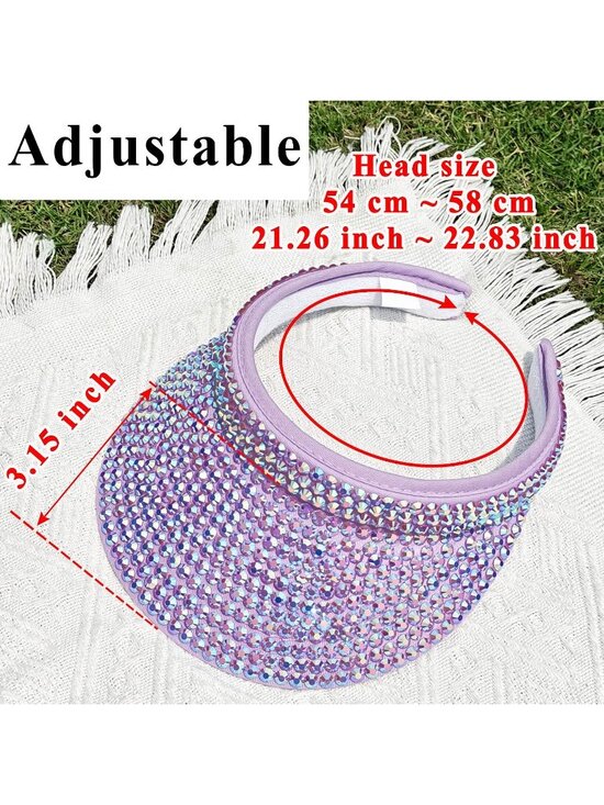 ?Women\'s Purple Sun Shiny Rhinestones Clip On Visor Adjustable Bling Hats
